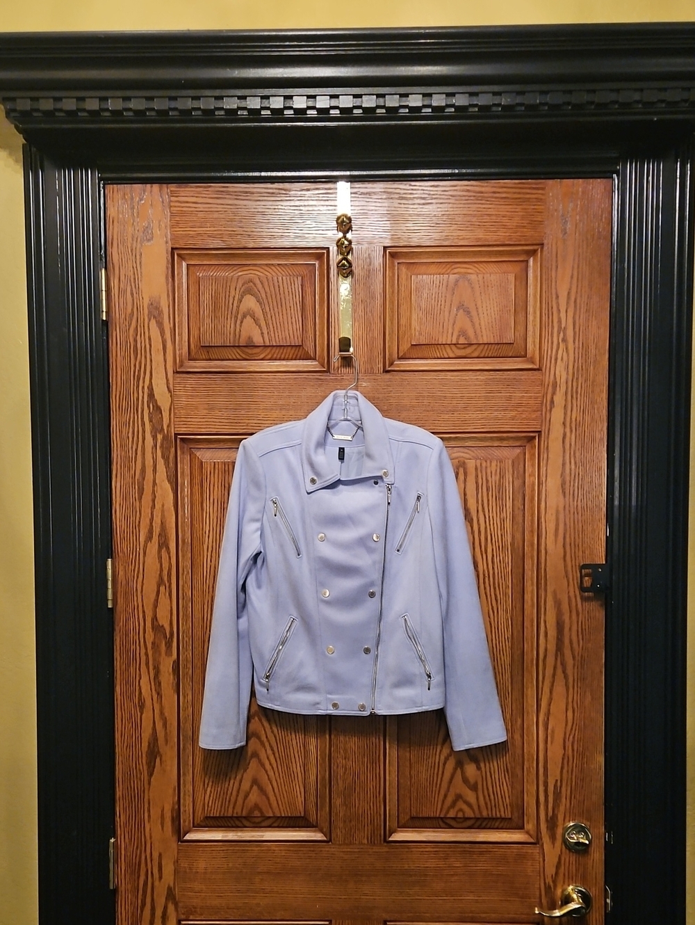 Lavender Suede Double-Breasted Moto Jacket